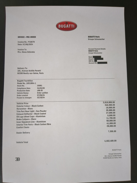 Фейк: Олена Зеленська купила автомобіль Bugatti за 4,5 млн євро - 02 липня 2024 :: Донеччина