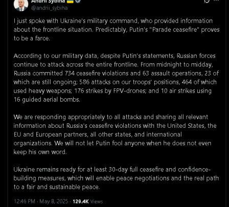 Російська армія, незважаючи на оголошене Путіним перемир'я, продовжує атакувати по усій лінії фронту - 08 травня 2025 :: Донеччина Російська армія, незважаючи на оголошене Путіним перемир'я, продовжує атакувати по усій лінії фронту - 08 травня 2025 :: Донеччина
