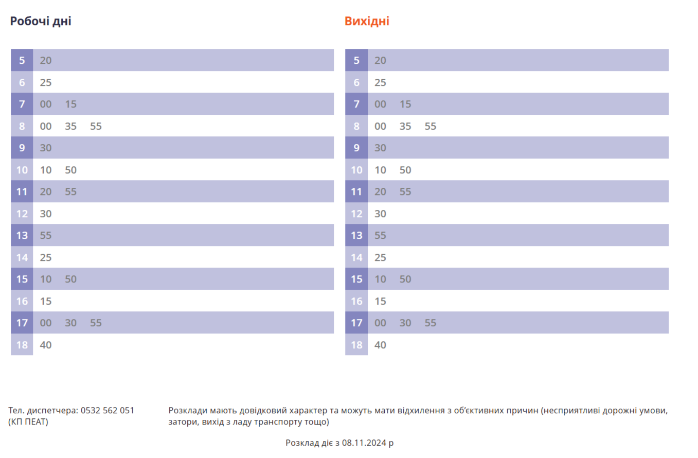 розклад руху 53 маршрутка полтава