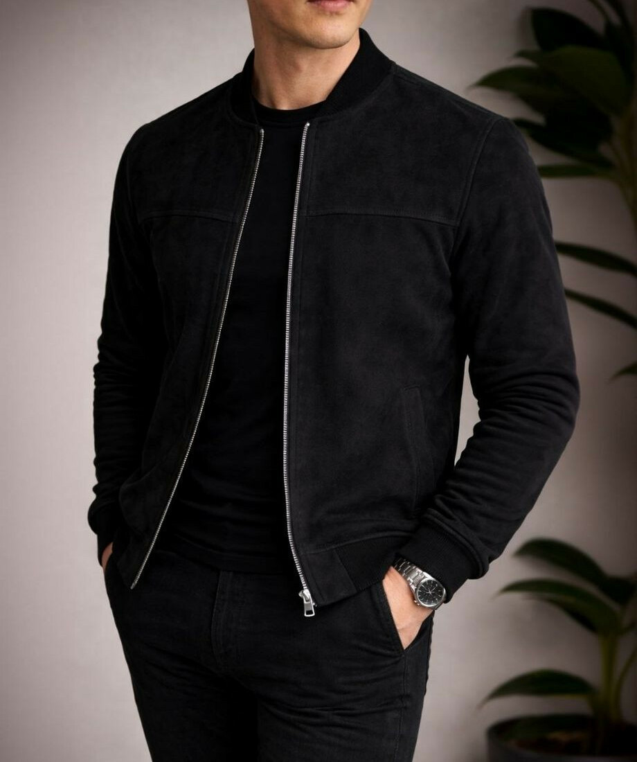 Бомбер чоловічий демісезонний замш, на блискавці