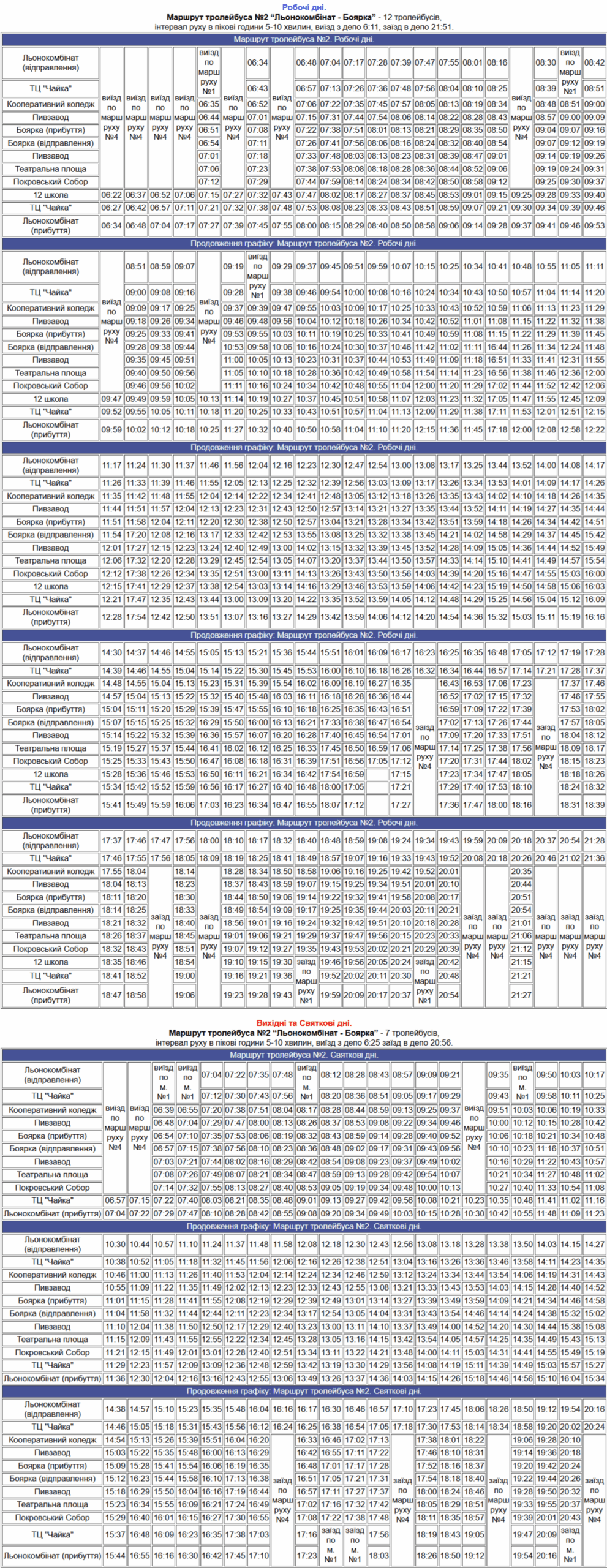 Графік руху 2 тролейбус рівне